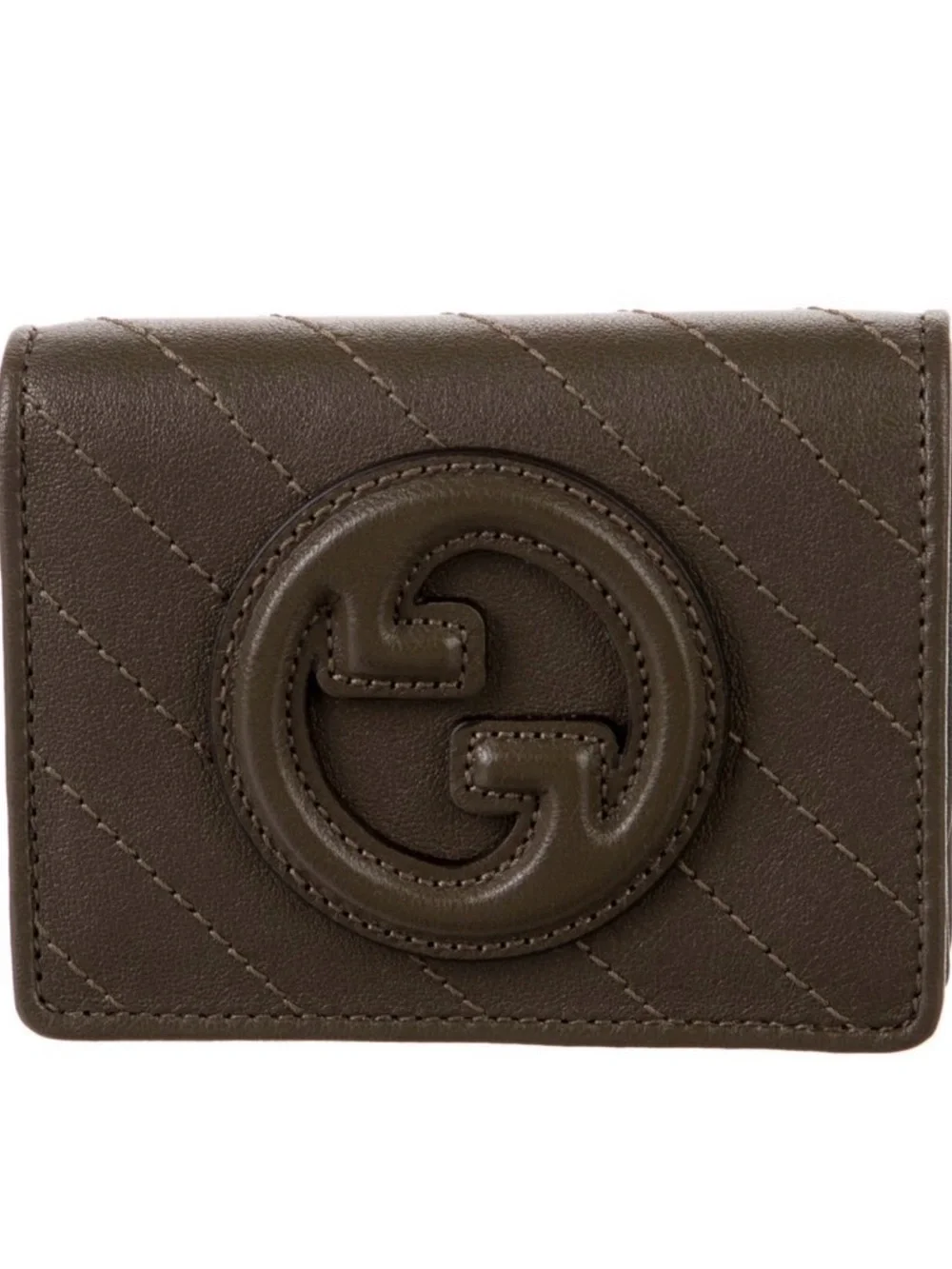 Gucci Dark Brown Quilted Leather Card Holder with Raised GG Logo